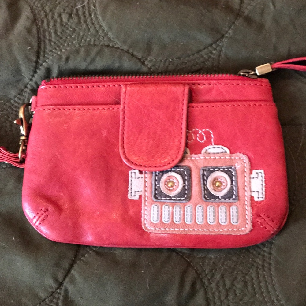 Fossil wristlet, wallet, coin purse, red, robot